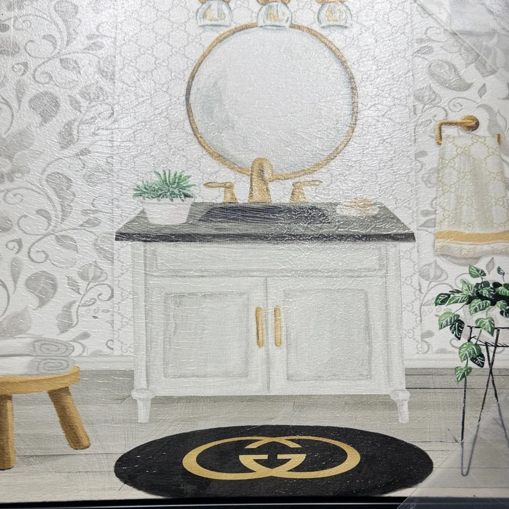 Luxurious Bathroom Art Set in Black and Gold Framed